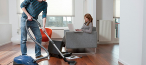 vacuuming the house