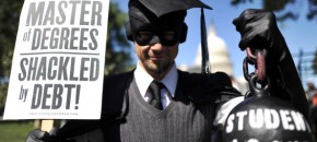 A man dressed as "The Unemployed Man," a